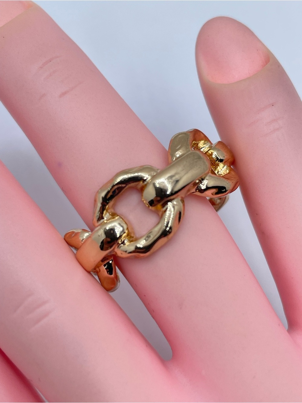 Gold Tone Chunky Chain Link Ring Bold Statement Fashion